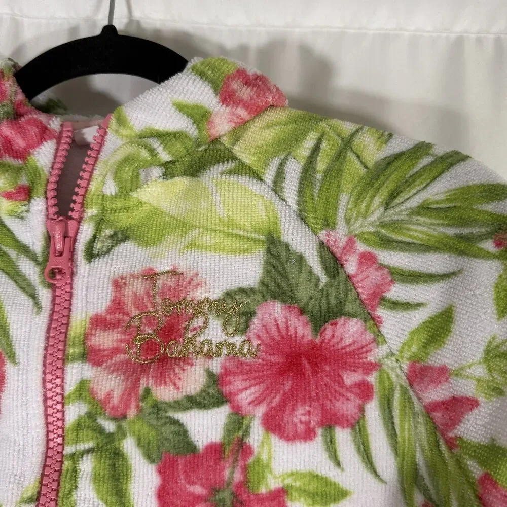 Tommy Bahama Swim Cover Girl Small Medium 3 6 Floral Full Zip Hooded Terry Cloth